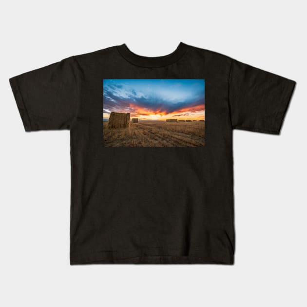 Big Bale Sunset Kids T-Shirt by ElevatedCT